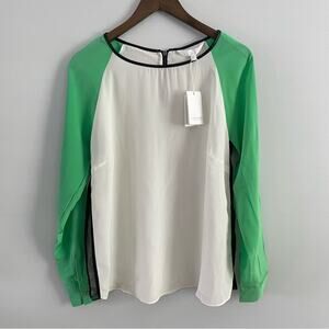 Walter Baker | NWT Womens Carol Top 100% Silk Blouse Long Sleeve Off White Green